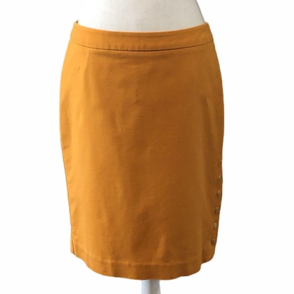 WORTHINGTON Pencil Skirt Women's Size 10P Mustard Yellow Gold Buttons
